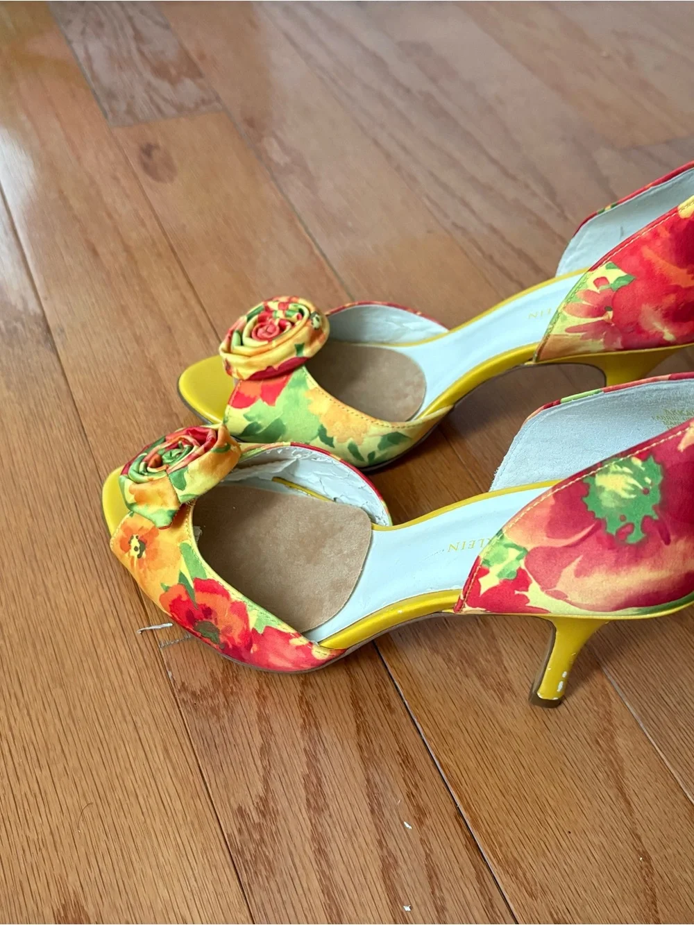 Anne Klein Yellow Floral D'Orsay Heels